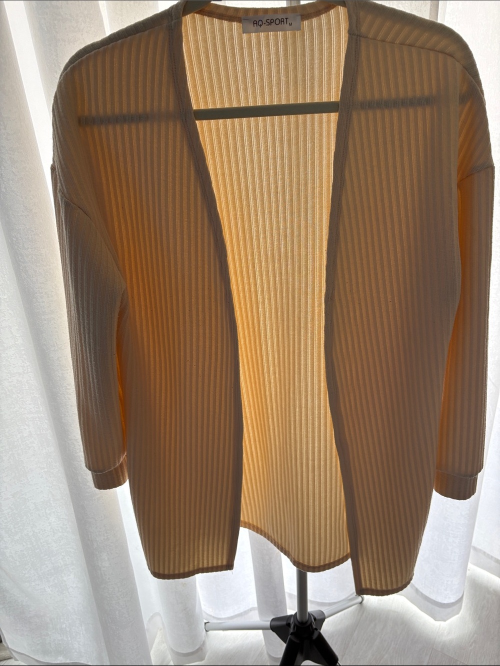 AQ-Sport Open Ribbed Cardigan Sweater in Light beige